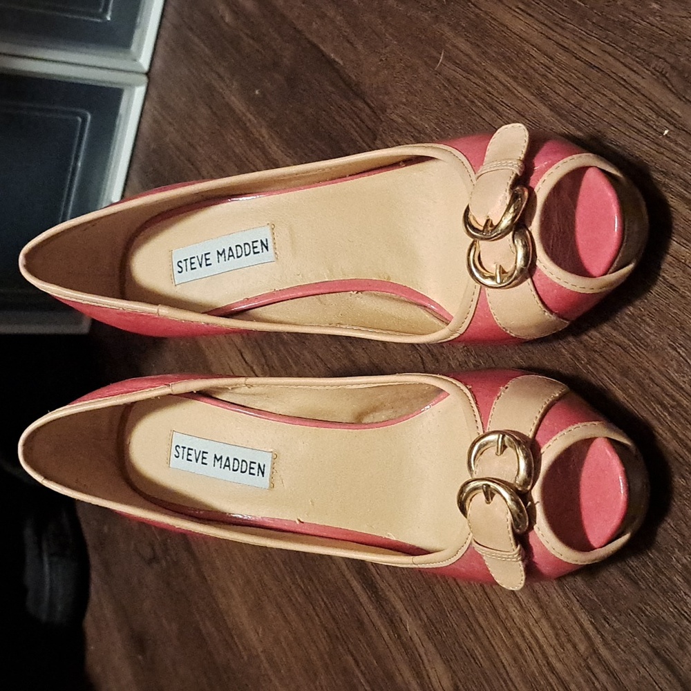 Steve Madden Pink and Beige Peep Toe Heels